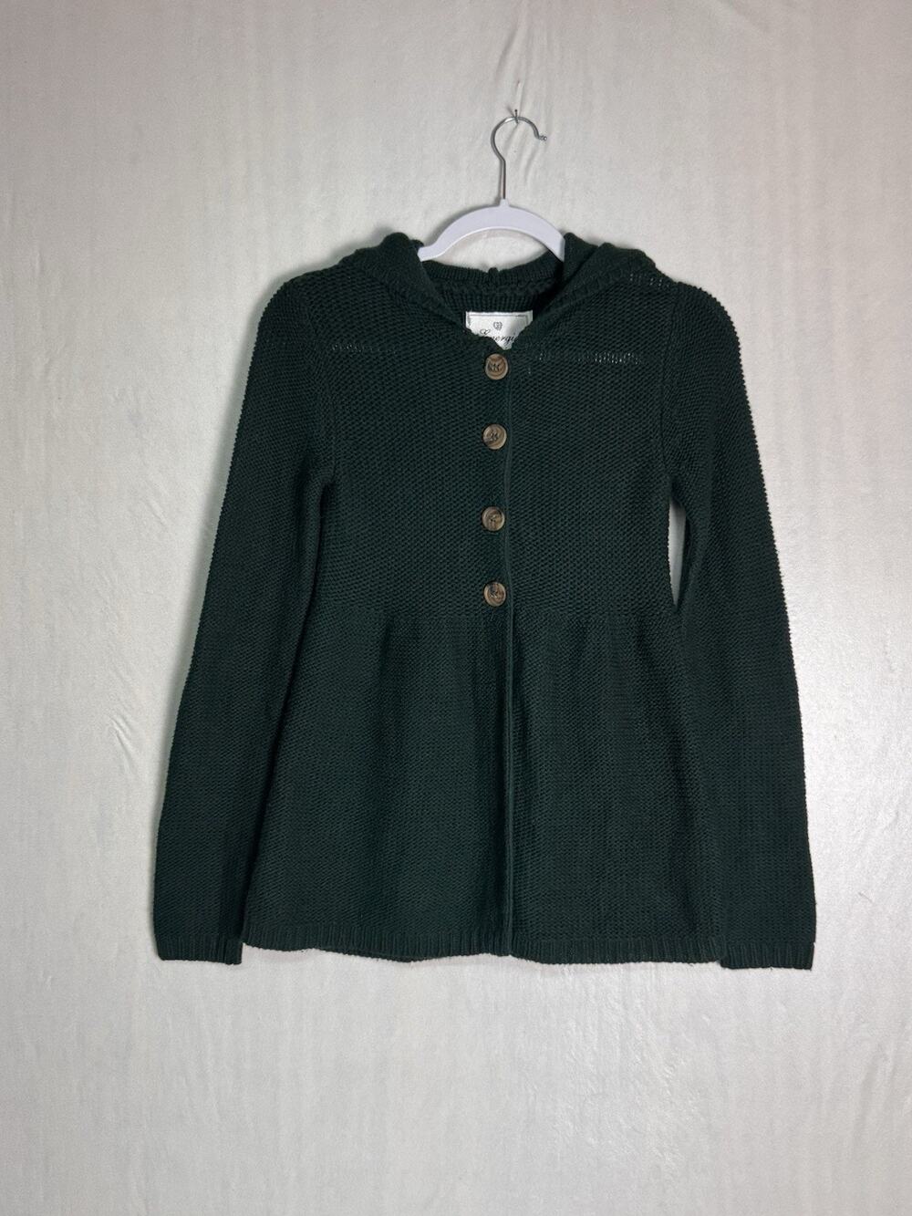 Energie Y2K Hooded Knit Cardigan Sweater Forest Green Peplum Boho Cottagecore M